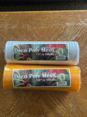 Deco Poly Mesh 10" x 10yds - White & Golden Yellow (2 Rolls)